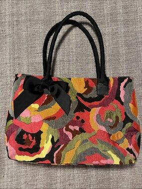 Talbots Multicolor Floral Tapestry Satchel with Black Bow
